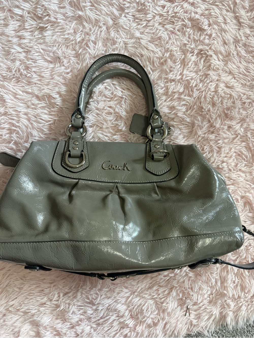Vintage Coach Sage Green Patent Leather Satchel